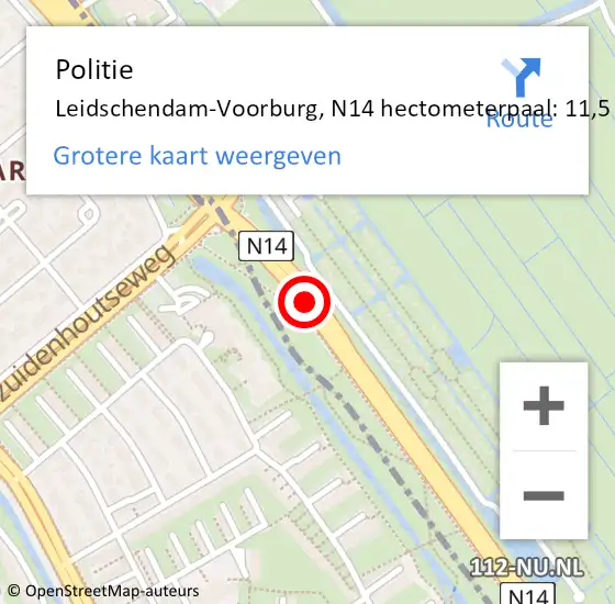 Locatie op kaart van de 112 melding: Politie Leidschendam-Voorburg, N14 hectometerpaal: 11,5 op 26 februari 2024 03:51