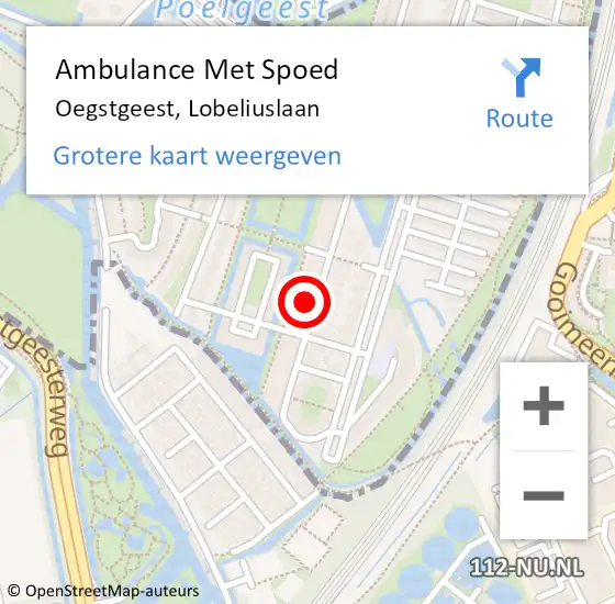 Locatie op kaart van de 112 melding: Ambulance Met Spoed Naar Oegstgeest, Lobeliuslaan op 26 februari 2024 05:19