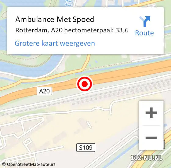 Locatie op kaart van de 112 melding: Ambulance Met Spoed Naar Rotterdam, A20 hectometerpaal: 33,6 op 26 februari 2024 05:24