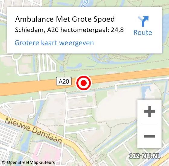 Locatie op kaart van de 112 melding: Ambulance Met Grote Spoed Naar Schiedam, A20 hectometerpaal: 24,8 op 26 februari 2024 06:24