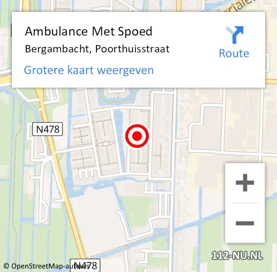 Locatie op kaart van de 112 melding: Ambulance Met Spoed Naar Bergambacht, Poorthuisstraat op 26 februari 2024 06:40