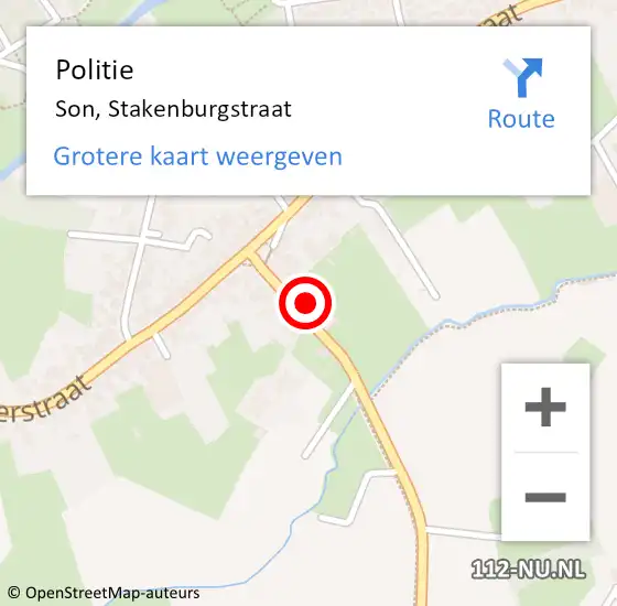 Locatie op kaart van de 112 melding: Politie Son, Stakenburgstraat op 26 februari 2024 06:52