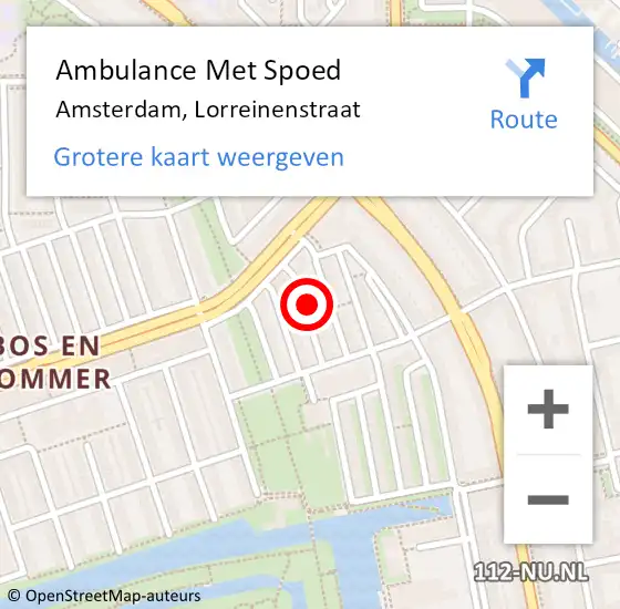 Locatie op kaart van de 112 melding: Ambulance Met Spoed Naar Amsterdam, Lorreinenstraat op 26 februari 2024 06:52