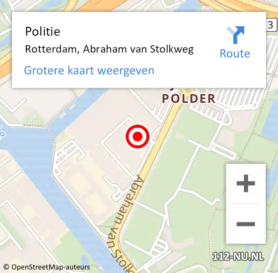 Locatie op kaart van de 112 melding: Politie Rotterdam, Abraham van Stolkweg op 26 februari 2024 06:56