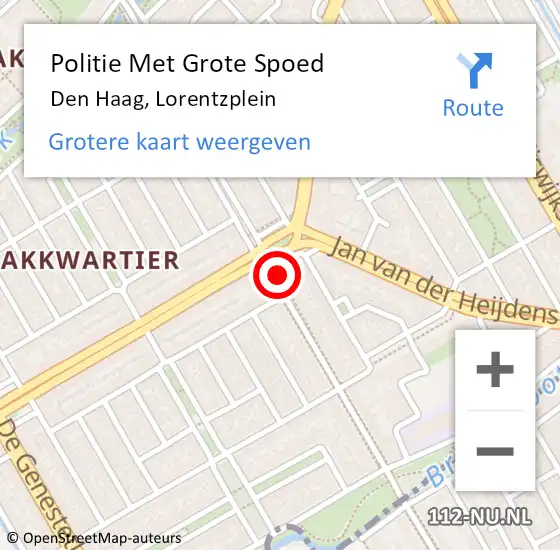 Locatie op kaart van de 112 melding: Politie Met Grote Spoed Naar Den Haag, Lorentzplein op 26 februari 2024 07:25