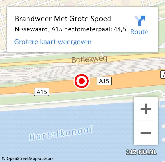 Locatie op kaart van de 112 melding: Brandweer Met Grote Spoed Naar Nissewaard, A15 hectometerpaal: 44,5 op 26 februari 2024 07:50