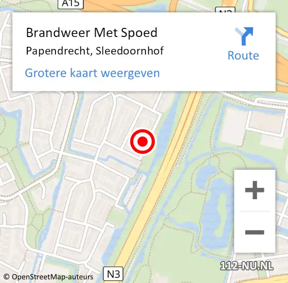 Locatie op kaart van de 112 melding: Brandweer Met Spoed Naar Papendrecht, Sleedoornhof op 26 februari 2024 08:07