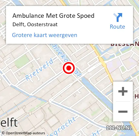 Locatie op kaart van de 112 melding: Ambulance Met Grote Spoed Naar Delft, Oosterstraat op 26 februari 2024 08:44