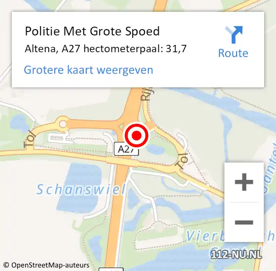 Locatie op kaart van de 112 melding: Politie Met Grote Spoed Naar Altena, A27 hectometerpaal: 31,7 op 26 februari 2024 09:11