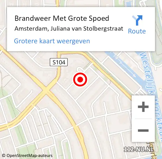 Locatie op kaart van de 112 melding: Brandweer Met Grote Spoed Naar Amsterdam, Juliana van Stolbergstraat op 26 februari 2024 09:12