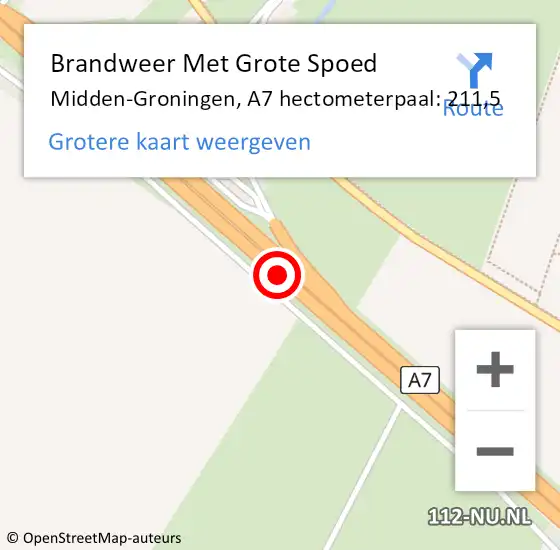 Locatie op kaart van de 112 melding: Brandweer Met Grote Spoed Naar Midden-Groningen, A7 hectometerpaal: 211,5 op 26 februari 2024 09:17
