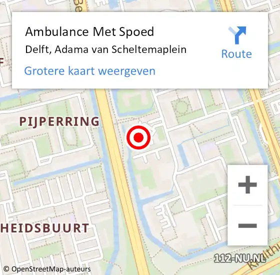 Locatie op kaart van de 112 melding: Ambulance Met Spoed Naar Delft, Adama van Scheltemaplein op 26 februari 2024 09:21