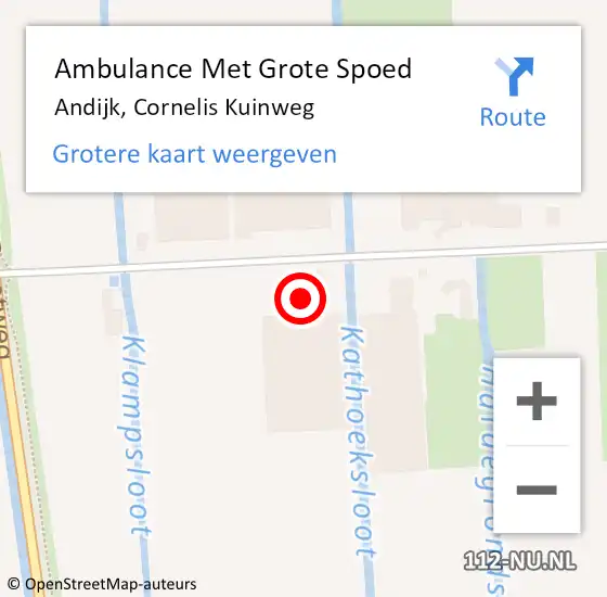 Locatie op kaart van de 112 melding: Ambulance Met Grote Spoed Naar Andijk, Cornelis Kuinweg op 26 februari 2024 09:30