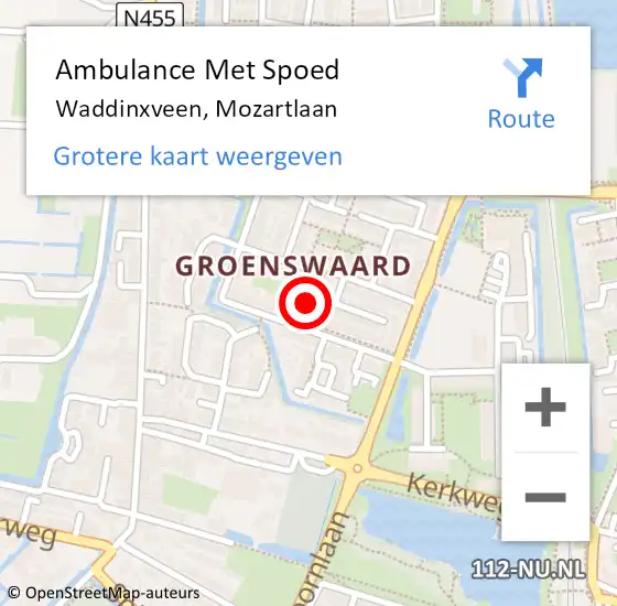 Locatie op kaart van de 112 melding: Ambulance Met Spoed Naar Waddinxveen, Mozartlaan op 26 februari 2024 09:49