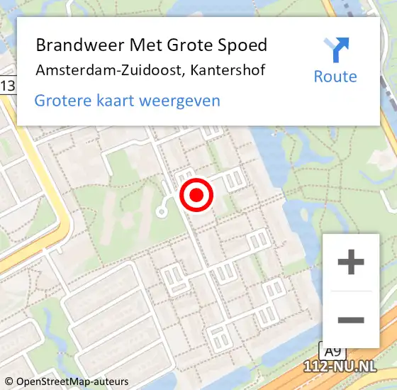 Locatie op kaart van de 112 melding: Brandweer Met Grote Spoed Naar Amsterdam, Kantershof op 26 februari 2024 10:07