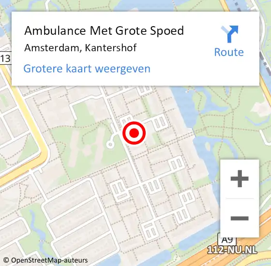 Locatie op kaart van de 112 melding: Ambulance Met Grote Spoed Naar Amsterdam, Kantershof op 26 februari 2024 10:08