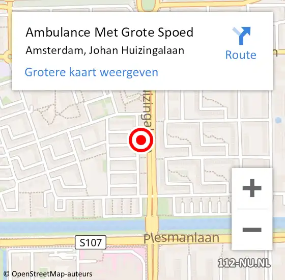 Locatie op kaart van de 112 melding: Ambulance Met Grote Spoed Naar Amsterdam, Johan Huizingalaan op 26 februari 2024 10:21