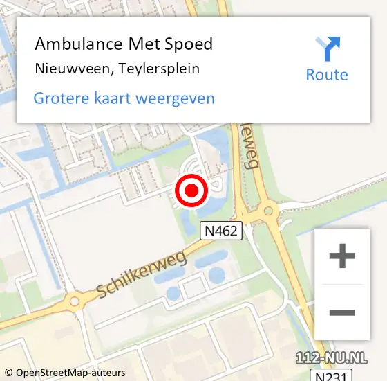 Locatie op kaart van de 112 melding: Ambulance Met Spoed Naar Nieuwveen, Teylersplein op 26 februari 2024 10:45