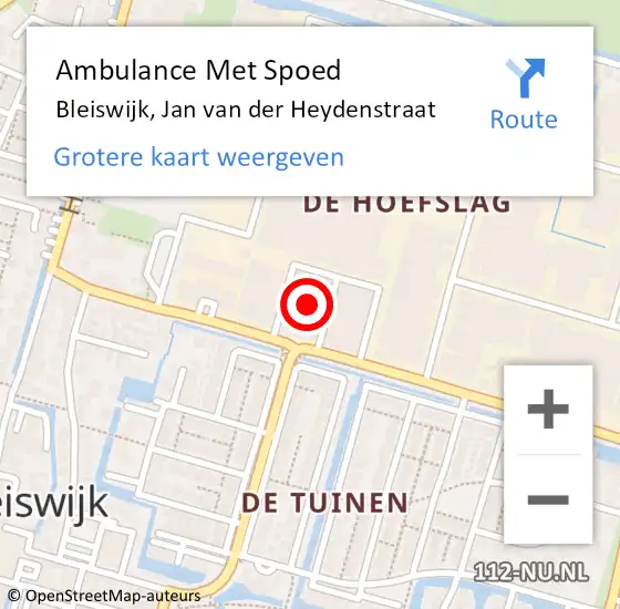 Locatie op kaart van de 112 melding: Ambulance Met Spoed Naar Bleiswijk, Jan van der Heydenstraat op 26 februari 2024 10:48