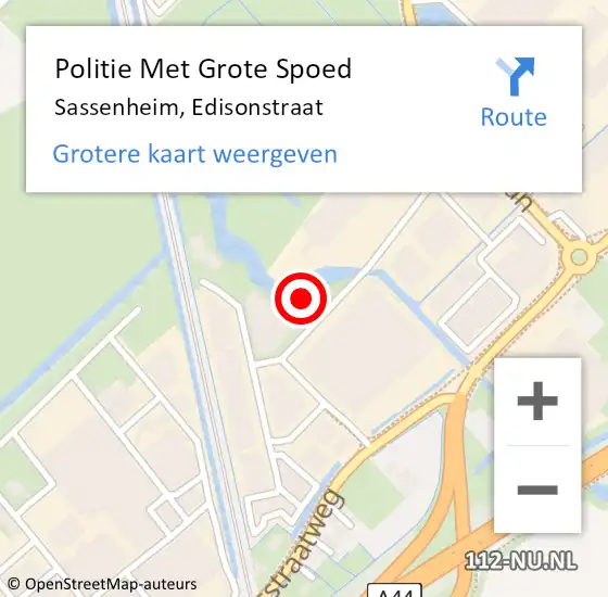 Locatie op kaart van de 112 melding: Politie Met Grote Spoed Naar Sassenheim, Edisonstraat op 26 februari 2024 11:02