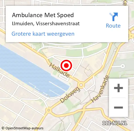 Locatie op kaart van de 112 melding: Ambulance Met Spoed Naar IJmuiden, Vissershavenstraat op 26 februari 2024 11:17