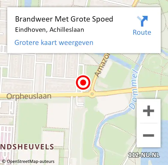 Locatie op kaart van de 112 melding: Brandweer Met Grote Spoed Naar Eindhoven, Achilleslaan op 26 februari 2024 11:21