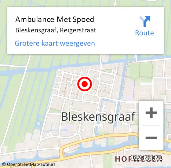 Locatie op kaart van de 112 melding: Ambulance Met Spoed Naar Bleskensgraaf, Reigerstraat op 26 februari 2024 11:22