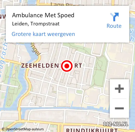 Locatie op kaart van de 112 melding: Ambulance Met Spoed Naar Leiden, Trompstraat op 26 februari 2024 11:28