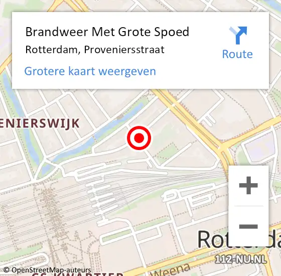 Locatie op kaart van de 112 melding: Brandweer Met Grote Spoed Naar Rotterdam, Proveniersstraat op 26 februari 2024 11:29
