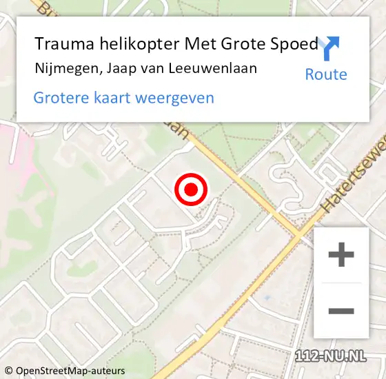 Locatie op kaart van de 112 melding: Trauma helikopter Met Grote Spoed Naar Nijmegen, Jaap van Leeuwenlaan op 26 februari 2024 11:39