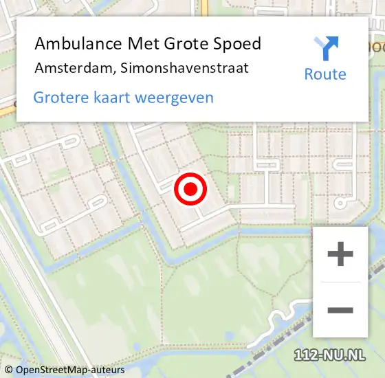 Locatie op kaart van de 112 melding: Ambulance Met Grote Spoed Naar Amsterdam, Simonshavenstraat op 26 februari 2024 11:47