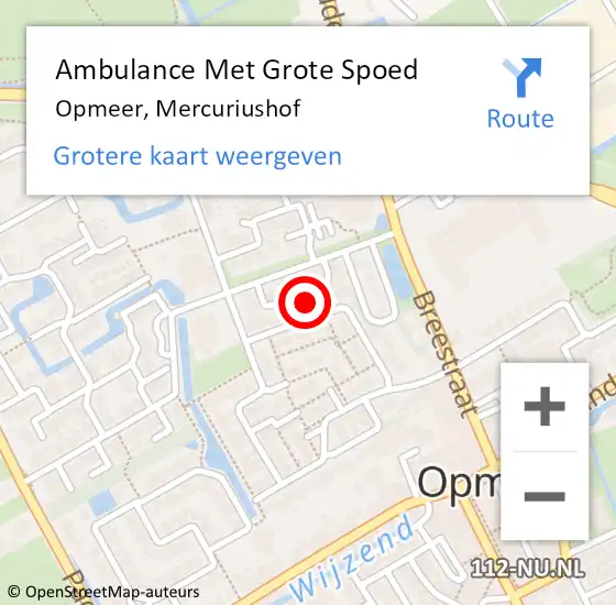 Locatie op kaart van de 112 melding: Ambulance Met Grote Spoed Naar Opmeer, Mercuriushof op 26 februari 2024 11:57