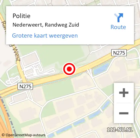 Locatie op kaart van de 112 melding: Politie Nederweert, Randweg Zuid op 26 februari 2024 12:10
