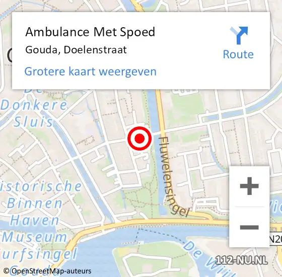 Locatie op kaart van de 112 melding: Ambulance Met Spoed Naar Gouda, Doelenstraat op 26 februari 2024 12:56