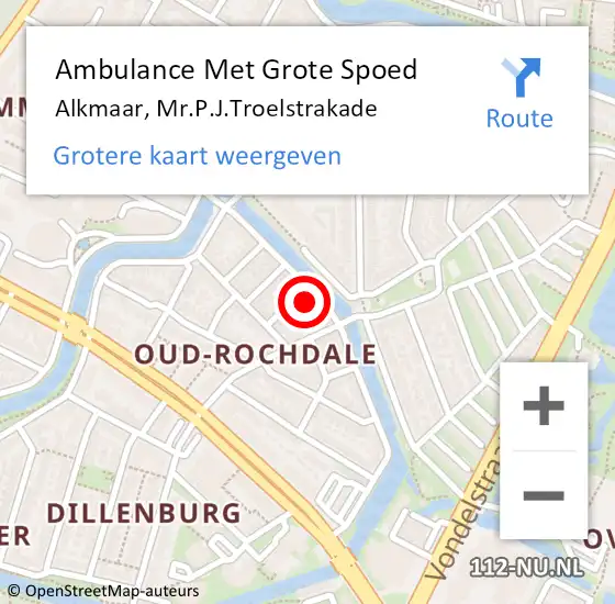 Locatie op kaart van de 112 melding: Ambulance Met Grote Spoed Naar Alkmaar, Mr.P.J.Troelstrakade op 26 februari 2024 13:00