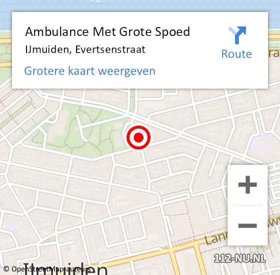 Locatie op kaart van de 112 melding: Ambulance Met Grote Spoed Naar IJmuiden, Evertsenstraat op 26 februari 2024 13:06