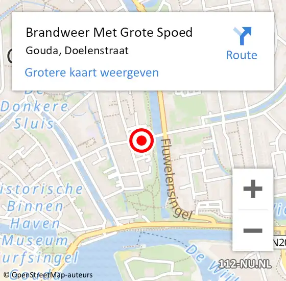 Locatie op kaart van de 112 melding: Brandweer Met Grote Spoed Naar Gouda, Doelenstraat op 26 februari 2024 13:07