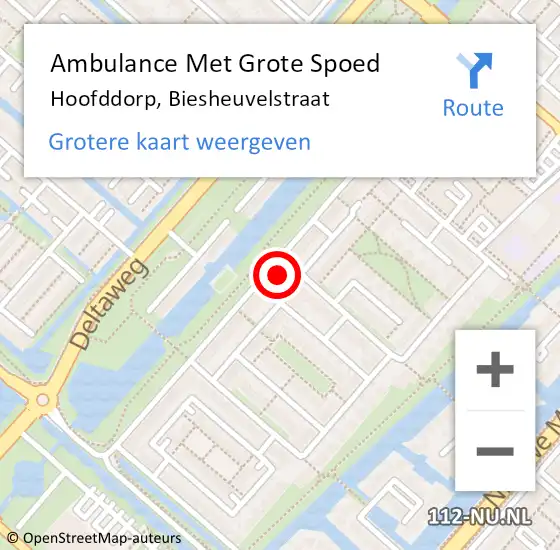 Locatie op kaart van de 112 melding: Ambulance Met Grote Spoed Naar Hoofddorp, Biesheuvelstraat op 26 februari 2024 13:37