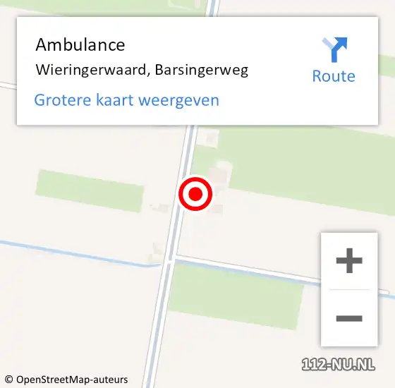 Locatie op kaart van de 112 melding: Ambulance Wieringerwaard, Barsingerweg op 26 februari 2024 13:48