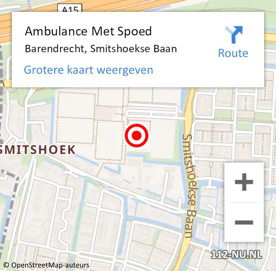 Locatie op kaart van de 112 melding: Ambulance Met Spoed Naar Barendrecht, Smitshoekse Baan op 26 februari 2024 14:06