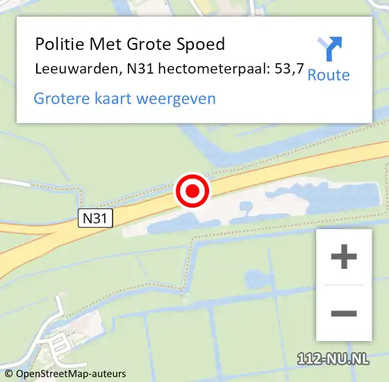 Locatie op kaart van de 112 melding: Politie Met Grote Spoed Naar Leeuwarden, N31 hectometerpaal: 53,7 op 26 februari 2024 14:18