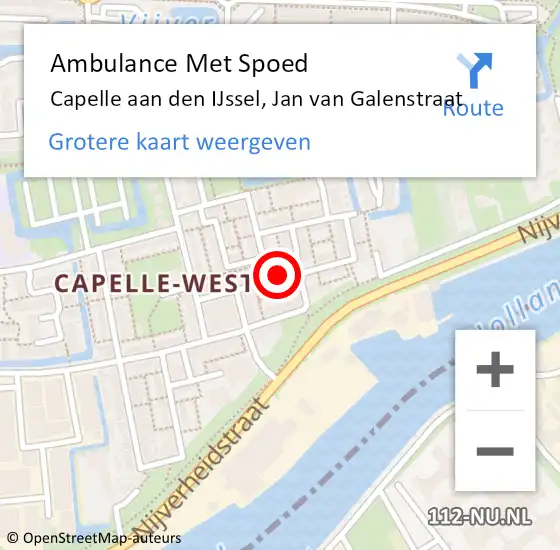 Locatie op kaart van de 112 melding: Ambulance Met Spoed Naar Capelle aan den IJssel, Jan van Galenstraat op 26 februari 2024 14:19