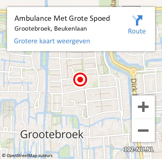 Locatie op kaart van de 112 melding: Ambulance Met Grote Spoed Naar Grootebroek, Beukenlaan op 26 februari 2024 14:26