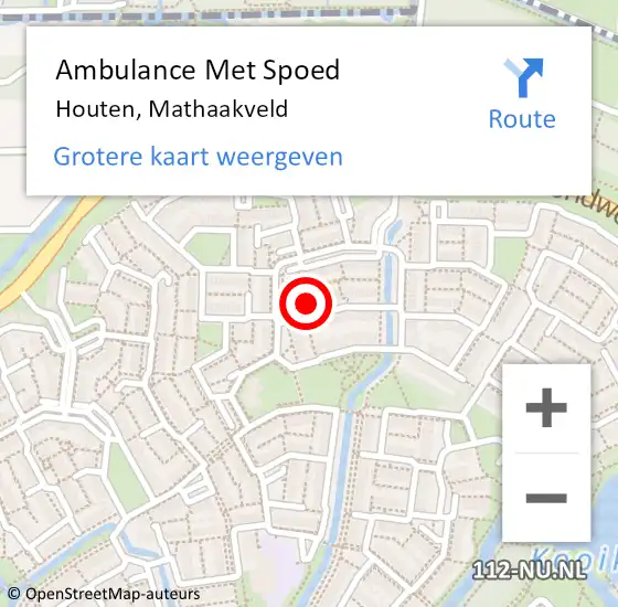 Locatie op kaart van de 112 melding: Ambulance Met Spoed Naar Houten, Mathaakveld op 27 september 2014 08:09