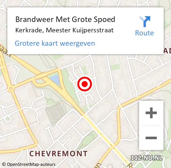 Locatie op kaart van de 112 melding: Brandweer Met Grote Spoed Naar Kerkrade, Meester Kuijpersstraat op 26 februari 2024 14:29