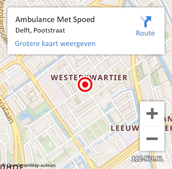 Locatie op kaart van de 112 melding: Ambulance Met Spoed Naar Delft, Pootstraat op 26 februari 2024 14:54