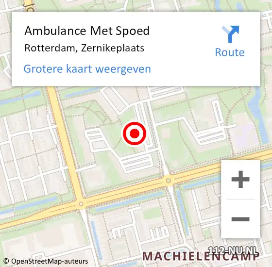 Locatie op kaart van de 112 melding: Ambulance Met Spoed Naar Rotterdam, Zernikeplaats op 26 februari 2024 15:16