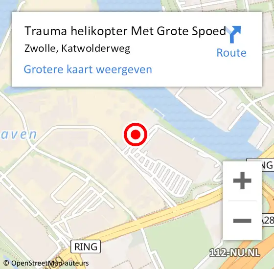Locatie op kaart van de 112 melding: Trauma helikopter Met Grote Spoed Naar Zwolle, Katwolderweg op 26 februari 2024 16:09