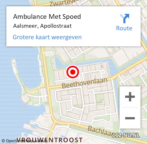 Locatie op kaart van de 112 melding: Ambulance Met Spoed Naar Aalsmeer, Apollostraat op 26 februari 2024 16:23