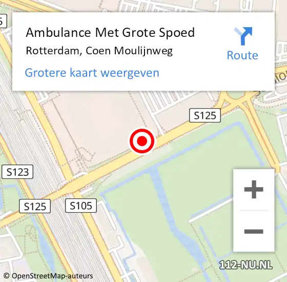 Locatie op kaart van de 112 melding: Ambulance Met Grote Spoed Naar Rotterdam, Coen Moulijnweg op 26 februari 2024 16:43